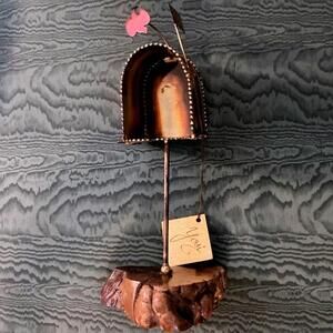 Vintage Yosi Mailbox Brutalist Folk Art Sculpture Mixed Media Art Brass Wood